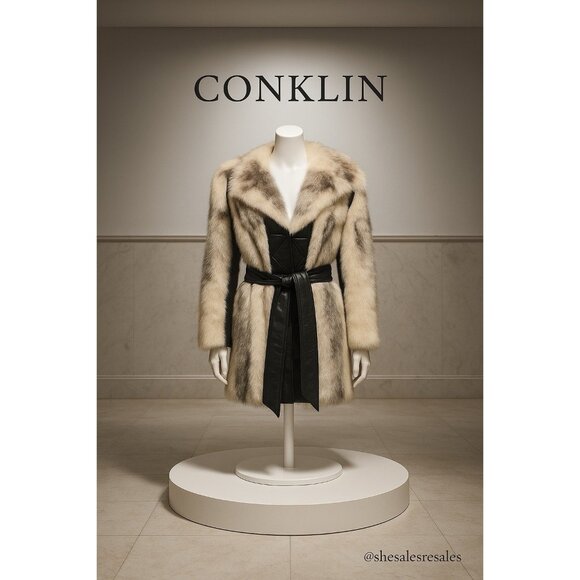 Vintage Conklin Furs Reno Genuine Coyote Fur & Black Leather Coat Women’s M/L Qu - Picture 1 of 16
